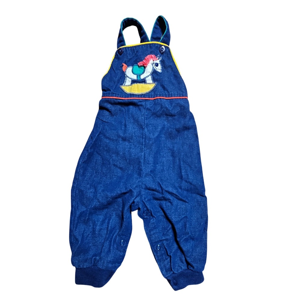 Vintage Health-tex Baby Rocking Horse Denim Overalls 18 Months USA Retro Kidcore